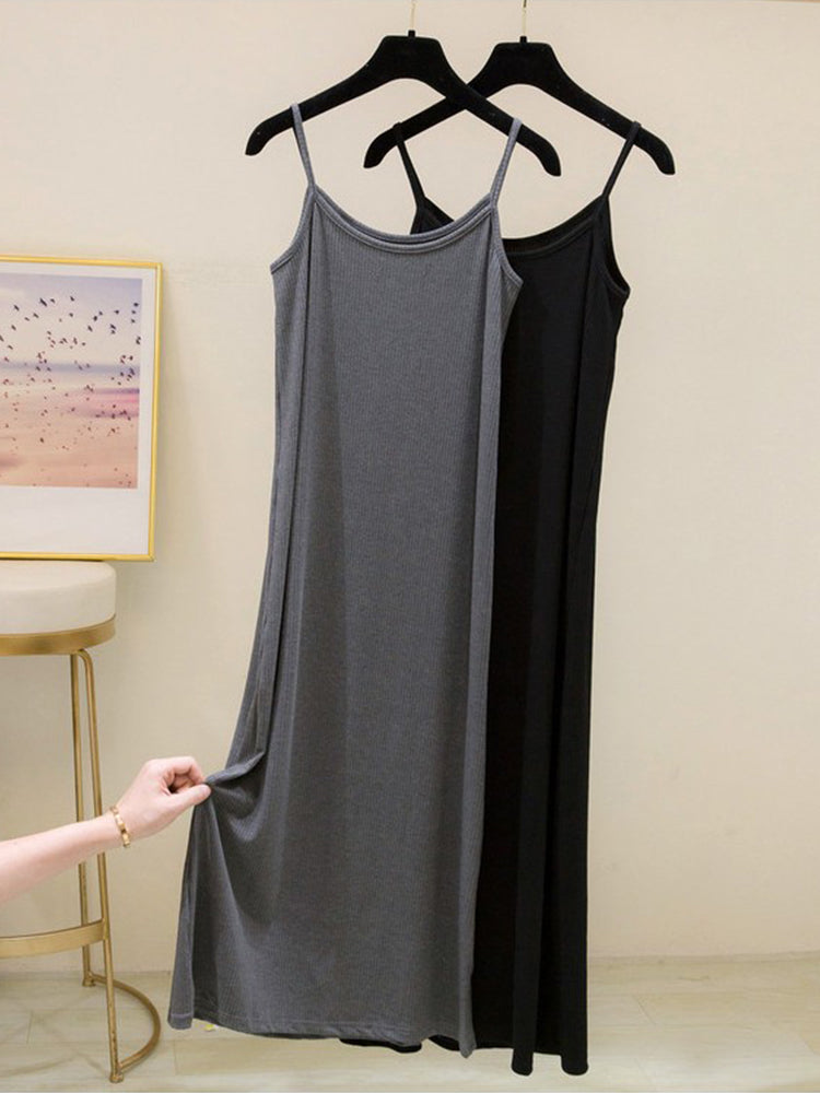 Cotton Knit Elastic Loose Slimming Camisole Maxi Dress