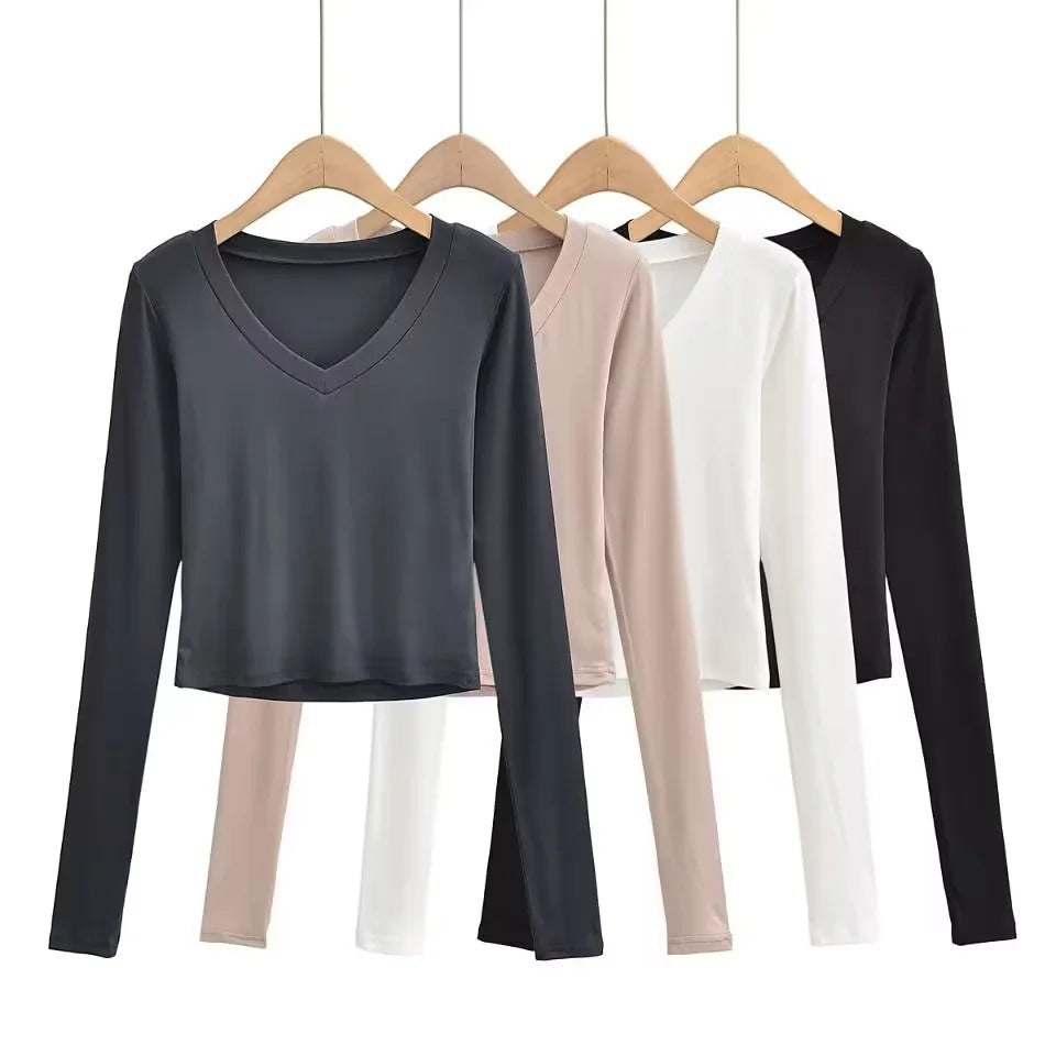 Women’s Cashmere Blend Cuffed V-Neck Top