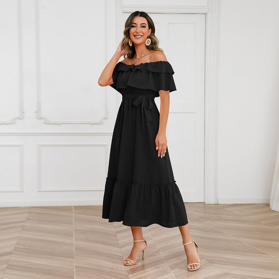 Solid Color Sexy One Neck Strapless Midi Dresses