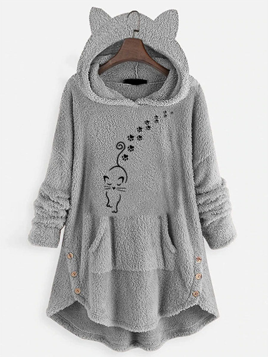 Cat Embroidery Loose Casual Hoodie