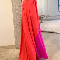Fashion Color Block One Shoulder Slit Dress