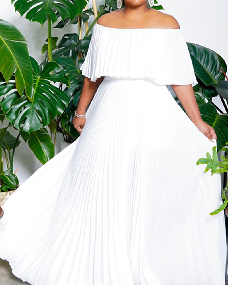 Off Shoulder Pleated Detail Maxi Dress