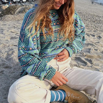 Women Vintage Surf Wave Graphic Printed Sweatshirt