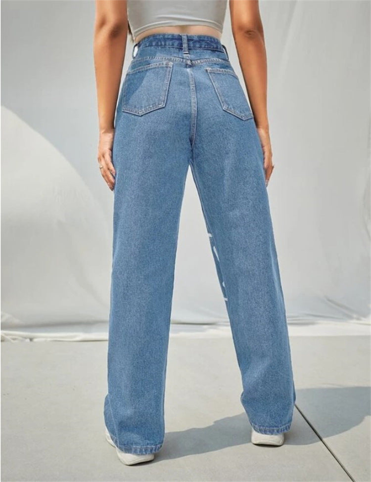 Graphic Wide Leg Jeans