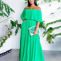 Off Shoulder Pleated Detail Maxi Dress