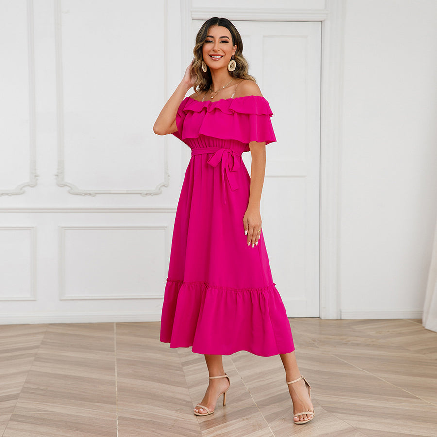 Solid Color Sexy One Neck Strapless Midi Dresses