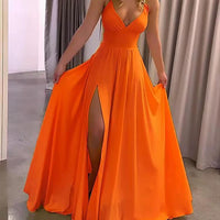 Strap Solid Color Slit Dress
