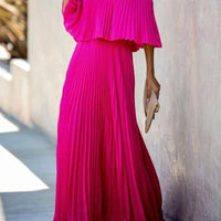 Off Shoulder Pleated Detail Maxi Dress