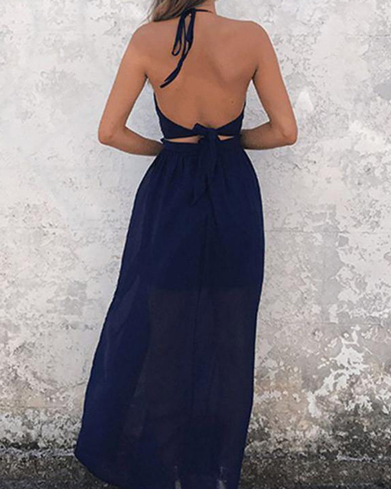 Sling Hollow Slit Sexy Vacation Style Ladies Long Dress