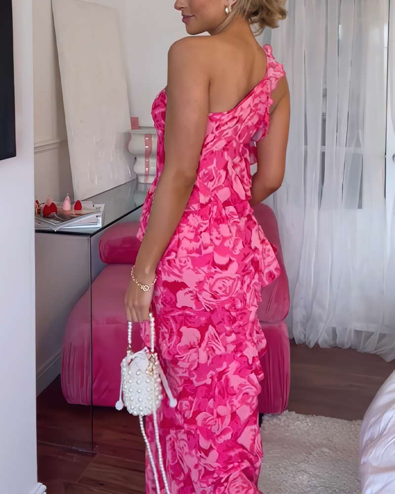 Rose pink one shoulder sexy dress