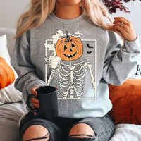 Skeleton Halloween Crewneck Pumpkin Sweatshirt
