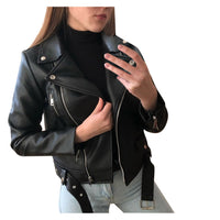Tall Black Faux Leather ZIip Detail Blker Jacket