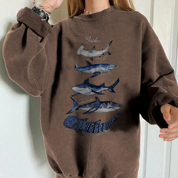 Vintage Casual Long-sleeved Whale Print Sweatshirt
