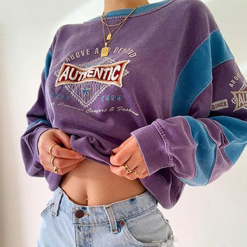 Women's Casual Fashion Round Neck Colorblock Sweatshirt HH005