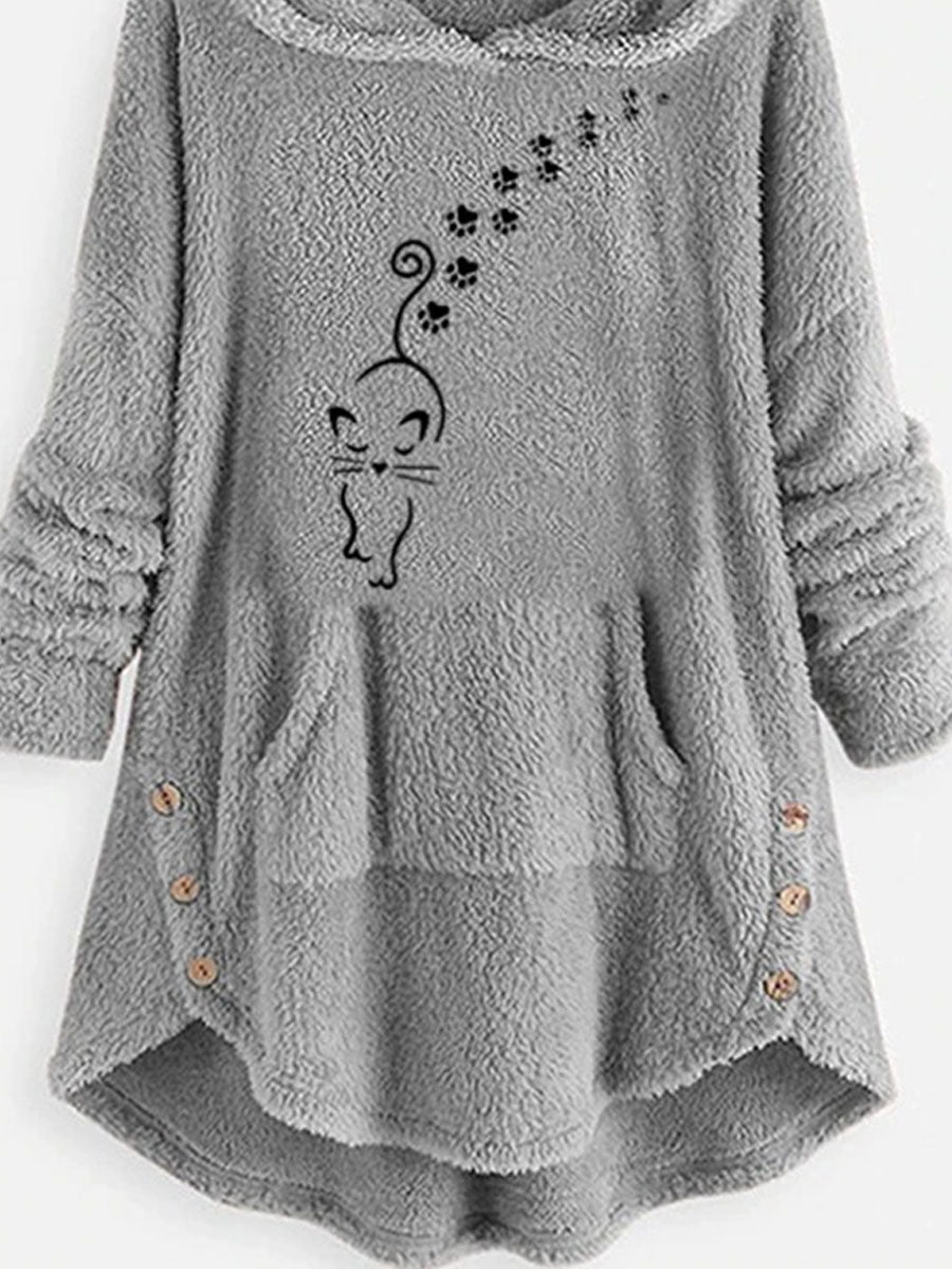 Cat Embroidery Loose Casual Hoodie